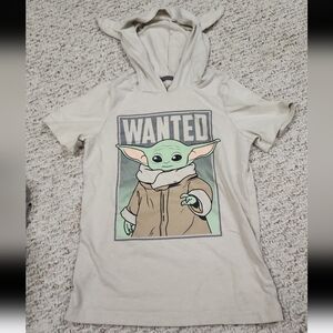 Star Wars Tan and Green Hooded Baby Yoda Wanted Design Shirt
